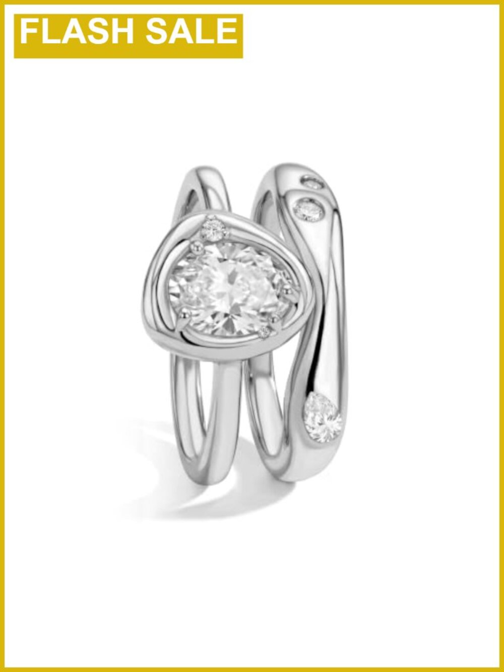 18K Gold & Silver Plated Stackable Ring Set with CZ Curved Wave Bands for Women